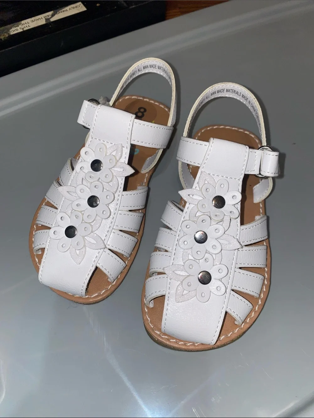 Rachel Shoes White Floral Leather Kids Sandals
